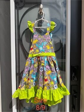 Disney monsters inc Dress with Lime Green Ruffle and Colorful custom made
